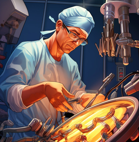 A surgeon using a robotic arm to perform a delicate operation A surgeon using a robotic arm to perform a delicate operation, medical images stock