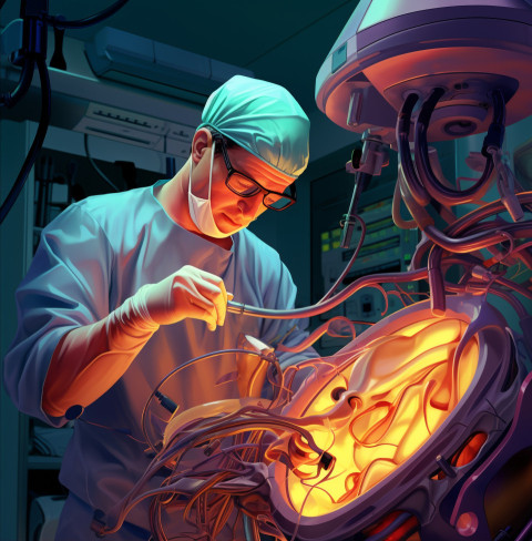 Surgeon uses robotic arm for delicate operation Surgeon uses robotic arm for delicate operation, medical images stock