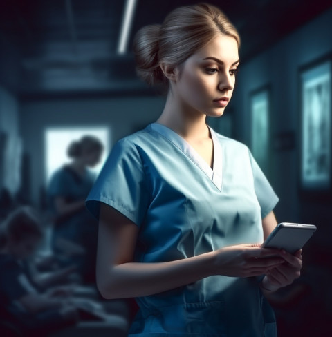 Nurse using tablet and smartphone to provide care Nurse using tablet and smartphone to provide care, medical images stock