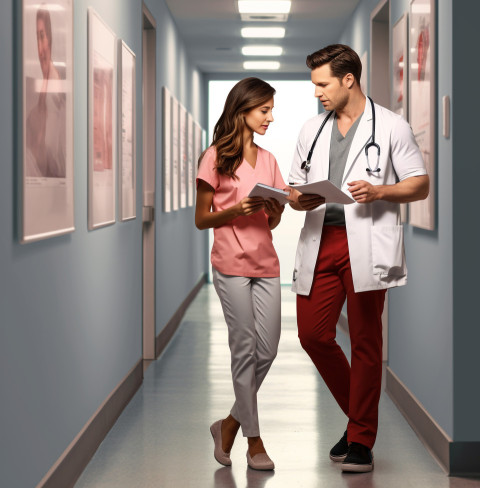 Doctor and patient in hallway after consultation Doctor and patient in hallway after consultation, medical images stock