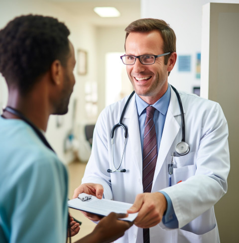 Doctor and patient share a moment in hospital Doctor and patient share a moment in hospital, medical images stock