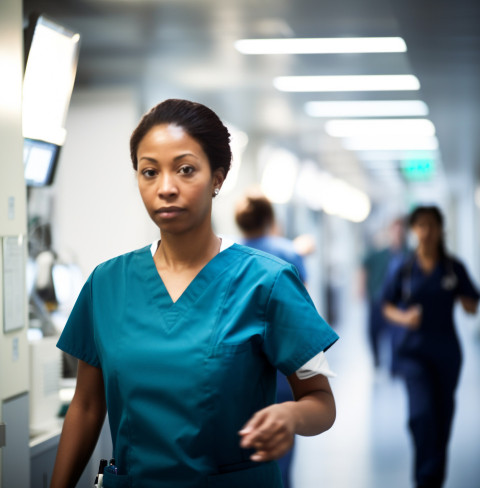 Nurse walking down hallway Nurse walking down hallway, medical images stock