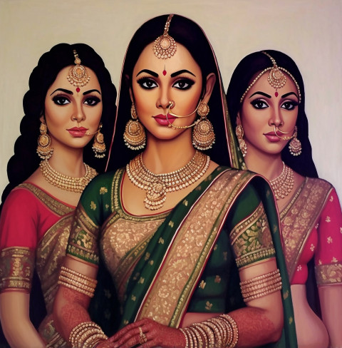 Indian girl in green sari painting Indian girl in green sari painting, kangra painting styles