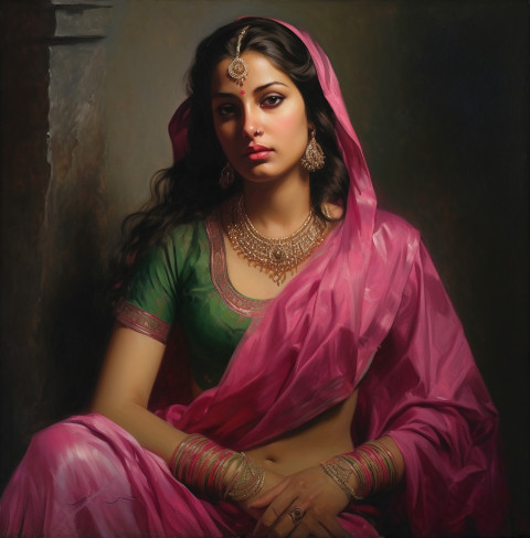 A painting of a woman in indian A painting of a woman in indian, kangra painting styles