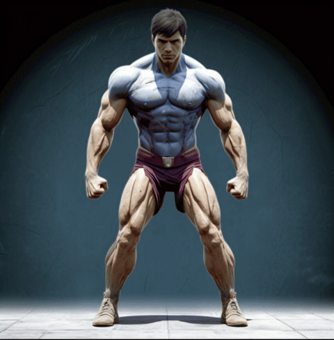 Strong Male Bodybuilder Posing in Gym Strong Male Bodybuilder Posing in Gym