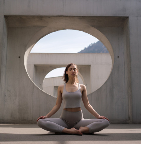 Woman in yoga pose against concrete wall Woman in yoga pose against concrete wall