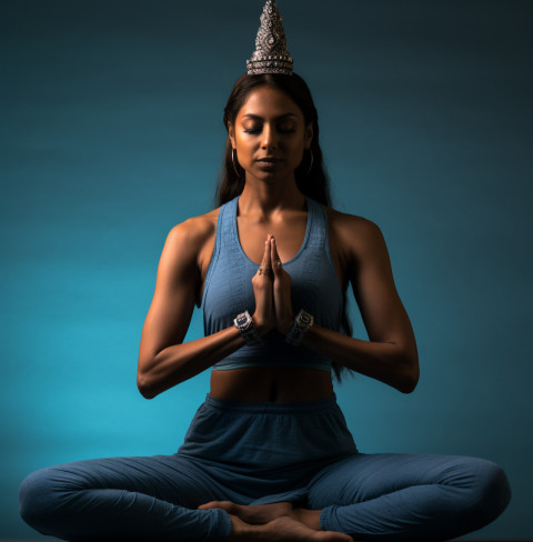 Woman in lotus pose meditates in studio Woman in lotus pose meditates in studio