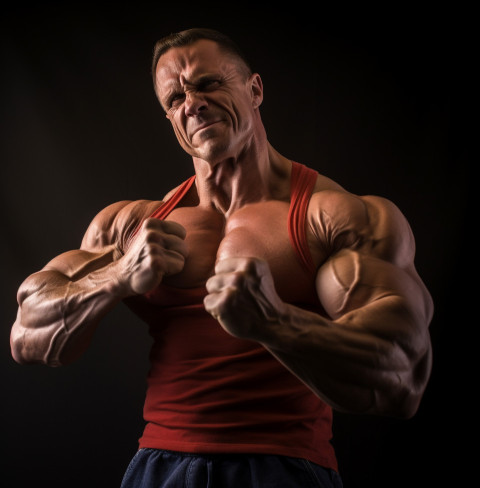 the bodybuilder is flexing his biceps the bodybuilder is flexing his biceps