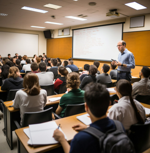 Teacher Delivers Lecture to Students Teacher Delivers Lecture to Students