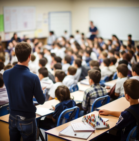 Teacher lecturing in front of large audience Teacher lecturing in front of large audience