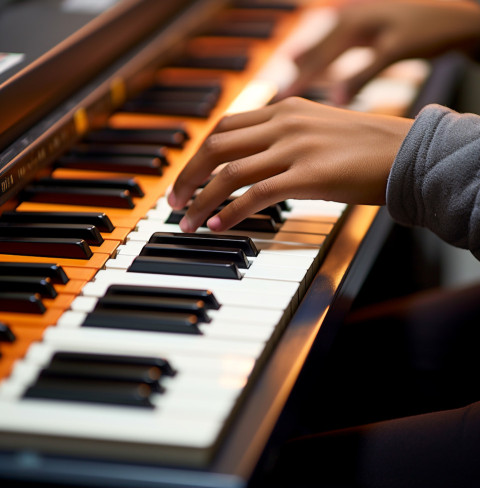Woman plays an electric piano close up hands Woman plays an electric piano close up hands