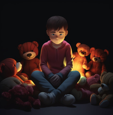 Child trapped in dark room with fears Child trapped in dark room with fears
