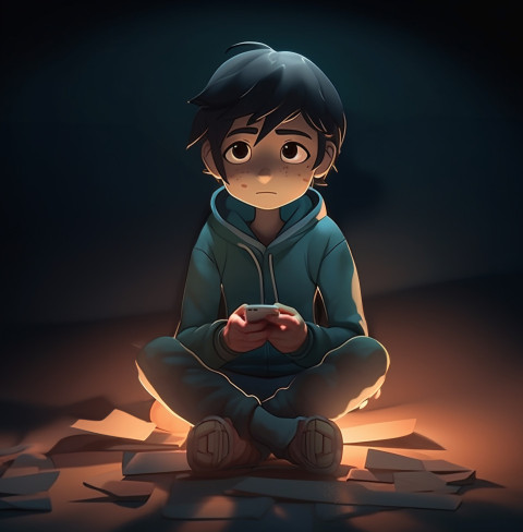 A child is sitting in a dark room surrounded by their fears A child is sitting in a dark room surrounded by their fears