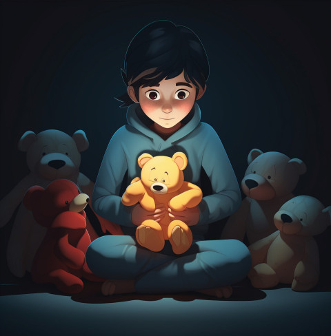 Child Shivers in Fear in Dark Room Child Shivers in Fear in Dark Room