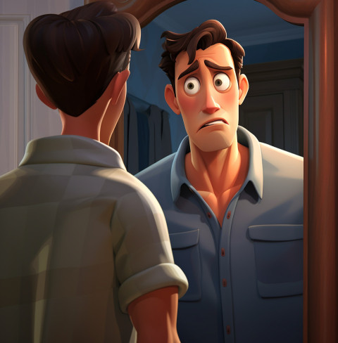 Man inspecting himself in mirror Man inspecting himself in mirror