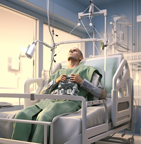 Man in hospital bed on ventilator Man in hospital bed on ventilator