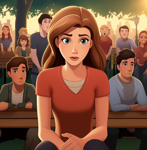 A young woman sits on a bench in a park A young woman sits on a bench in a park