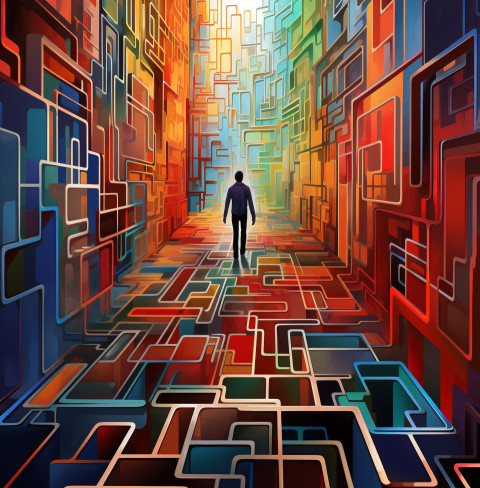 Person Navigating Through Maze of Challenges Person Navigating Through Maze of Challenges