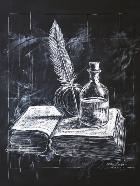 Old ledger with a quill and ink bottle on a wooden desk Old ledger with a quill and ink bottle on a wooden desk