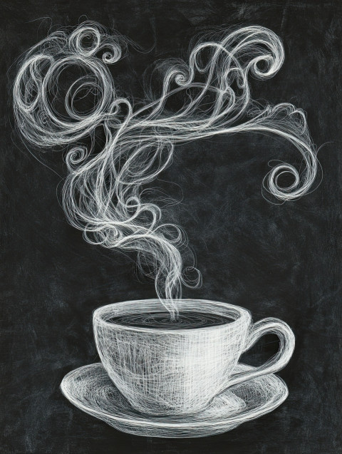 A steaming cup with swirling aroma trails rising in the air A steaming cup with swirling aroma trails rising in the air