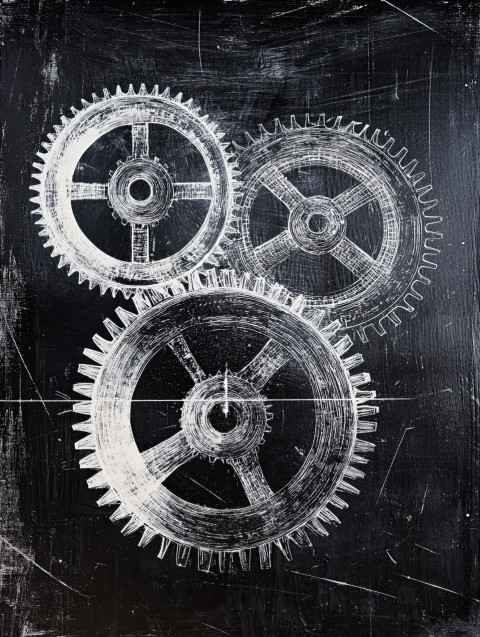 Gears and cogs interlocked in motion Gears and cogs interlocked in motion