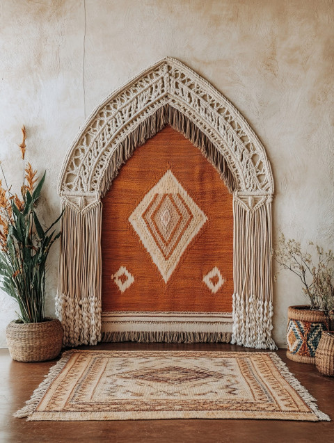 Boho style arched doorway created with macrame knots Boho style arched doorway created with macrame knots