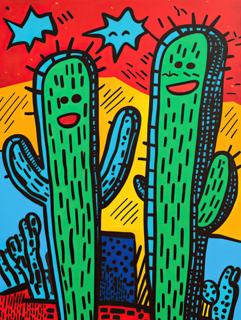 Two talking cacti have a lively conversation Two talking cacti have a lively conversation