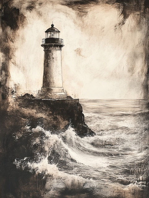 A lighthouse standing tall against crashing waves A lighthouse standing tall against crashing waves