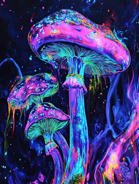 Psychedelic mushroom glowing with vivid neon colors Psychedelic mushroom glowing with vivid neon colors