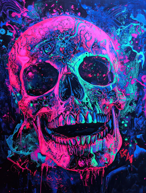 Day of the dead skull painted with glowing neon colors Day of the dead skull painted with glowing neon colors