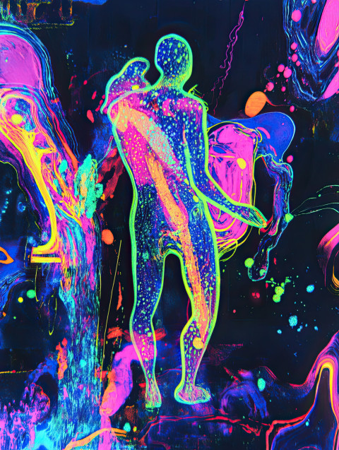 Dancing neon figures glowing under blacklight Dancing neon figures glowing under blacklight