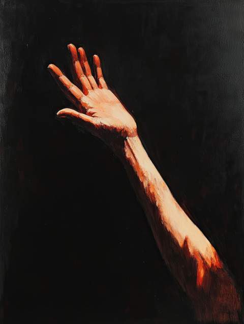 Expressive hands stretch toward glowing light Expressive hands stretch toward glowing light