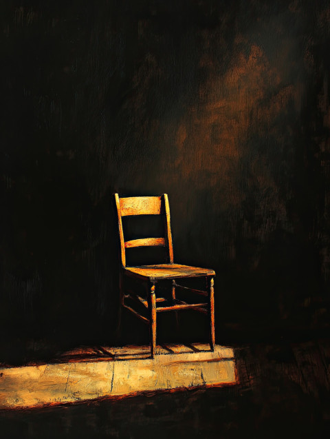 An empty chair bathed in a single light source An empty chair bathed in a single light source