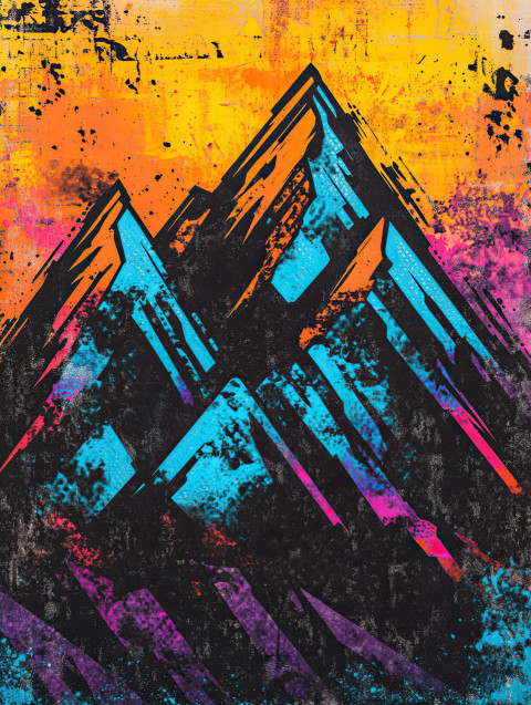 Majestic mountain peaks in a stencil painting style with sharp ridges and deep valleys Majestic mountain peaks in a stencil painting style with sharp ridges and deep valleys