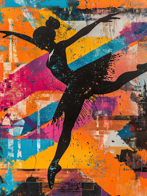 Ballet dancer in motion in stencil painting style Ballet dancer in motion in stencil painting style