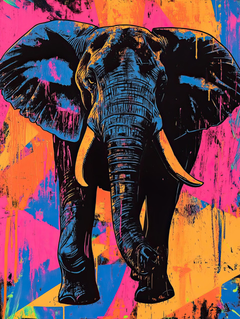 Elephant with tusks in stencil painting style Elephant with tusks in stencil painting style
