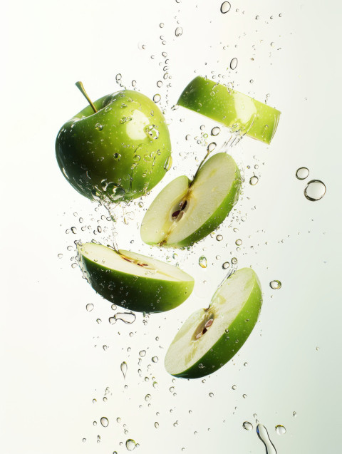 Green apple floats in mid-air