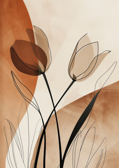 Boho minimal art featuring an abstract tulip flower in top-down view Boho minimal art featuring an abstract tulip flower in top-down view