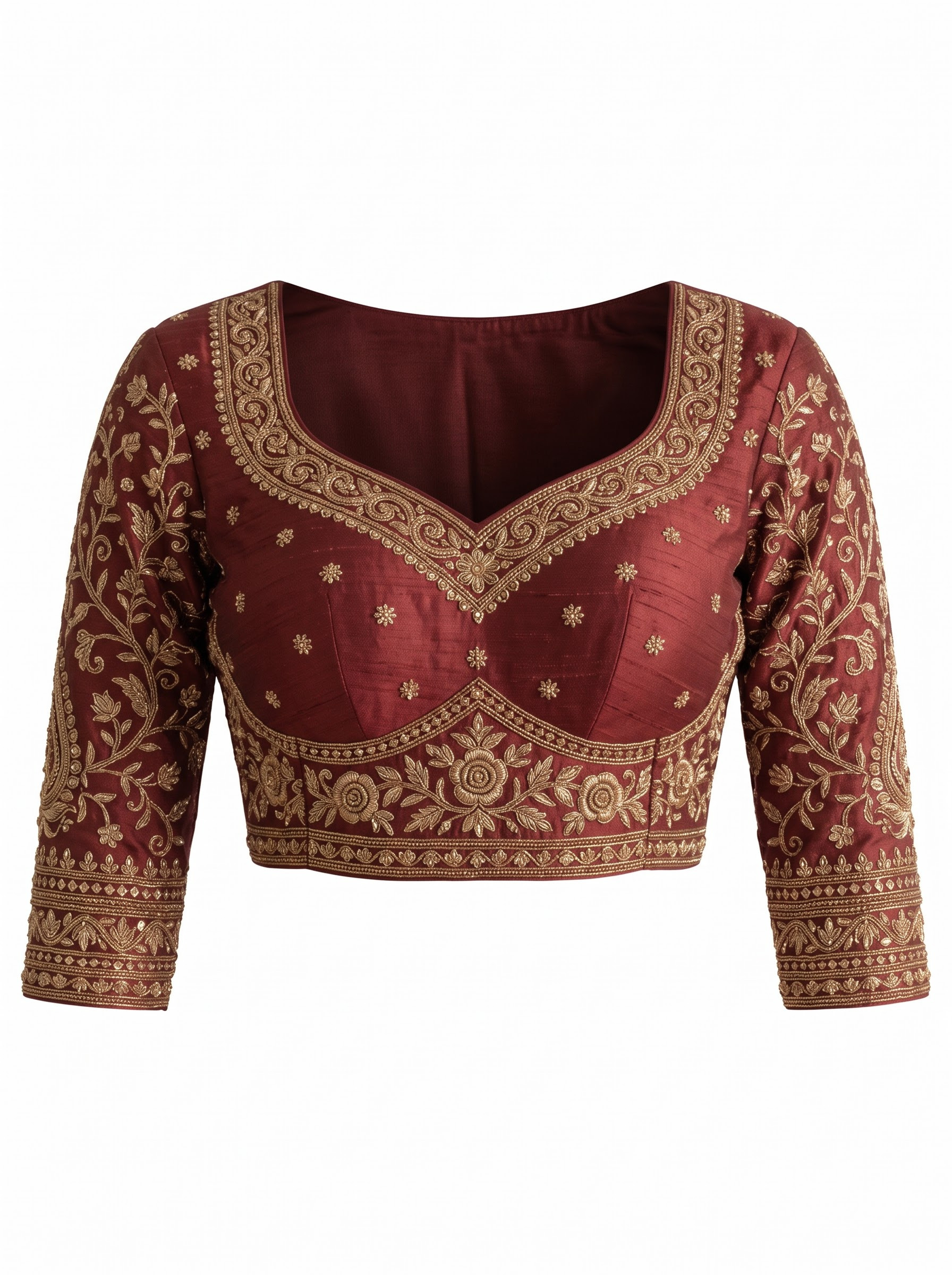 Original raw unedited product image for Bridal Embroidered Raw Silk Blouse & Lehenga AI Fashion Photography Prompts