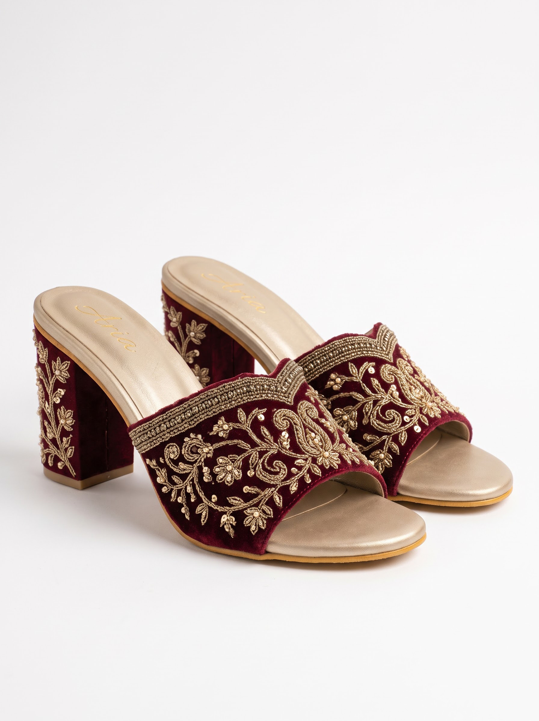 Original raw unedited product image for AI Luxury Bridal Embroidered Heel Photography Prompts
