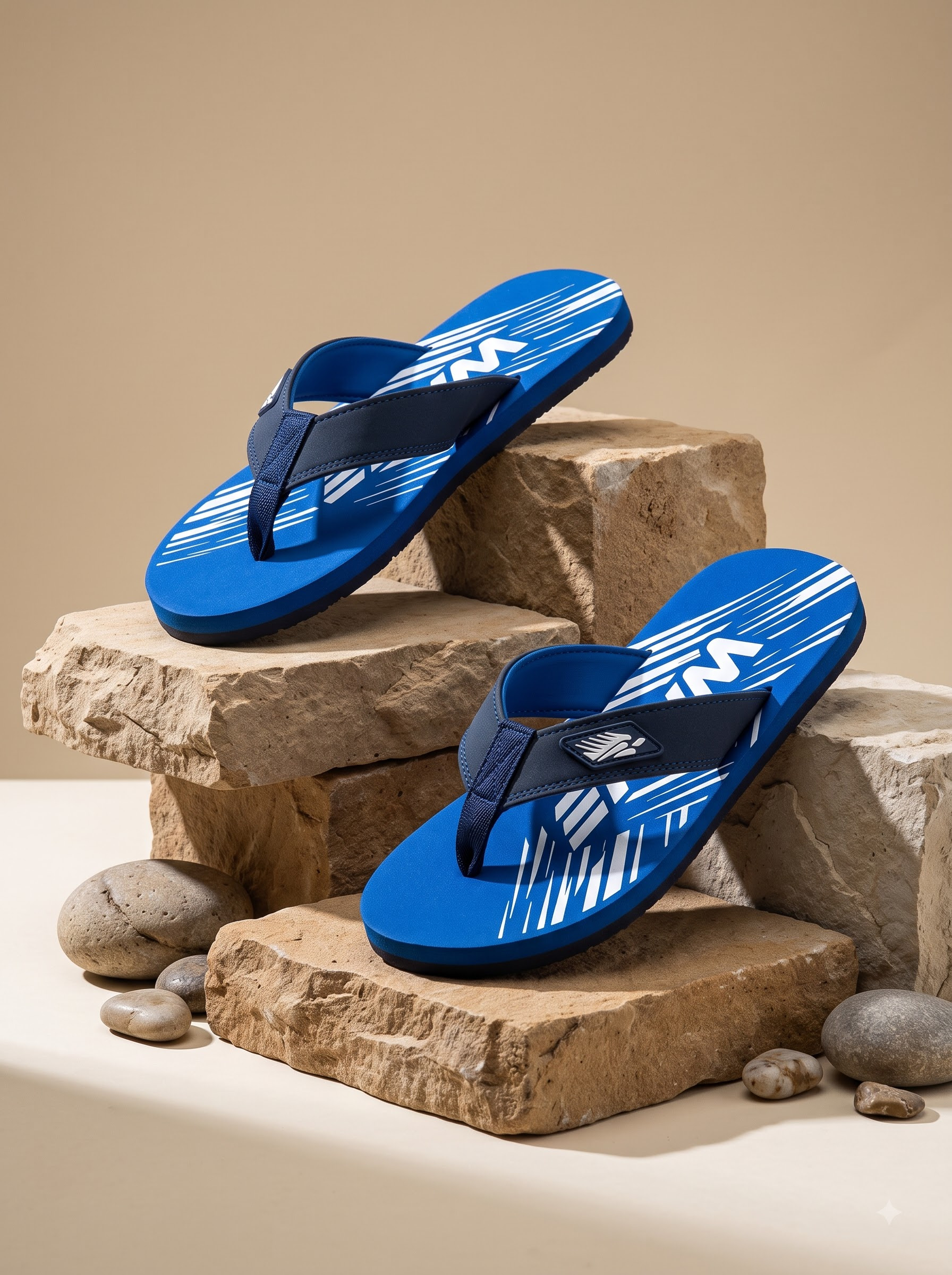 Final transformed commercial visual for Mens Casual Flip-Flop & Slipper AI Footwear Photography Prompts