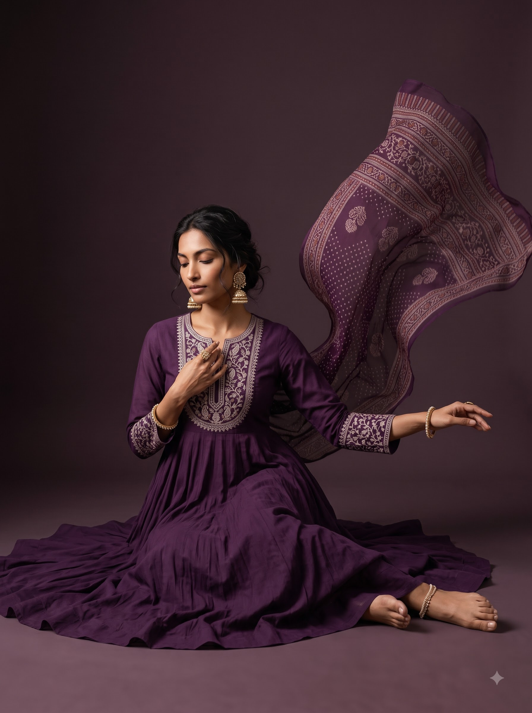 Final transformed commercial visual for AI Royal Purple Anarkali Suit Photography Prompts & Editorial Studio Collection