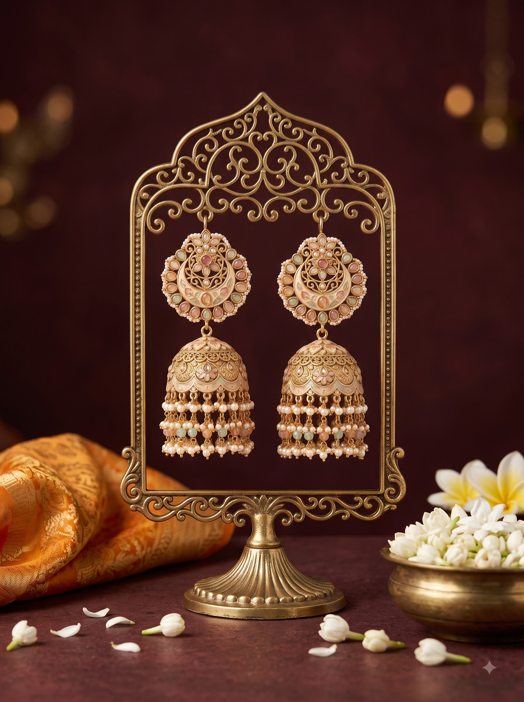 Final transformed commercial visual for Heritage Indian Bridal Jhumka Earrings AI Photoshoot Prompts