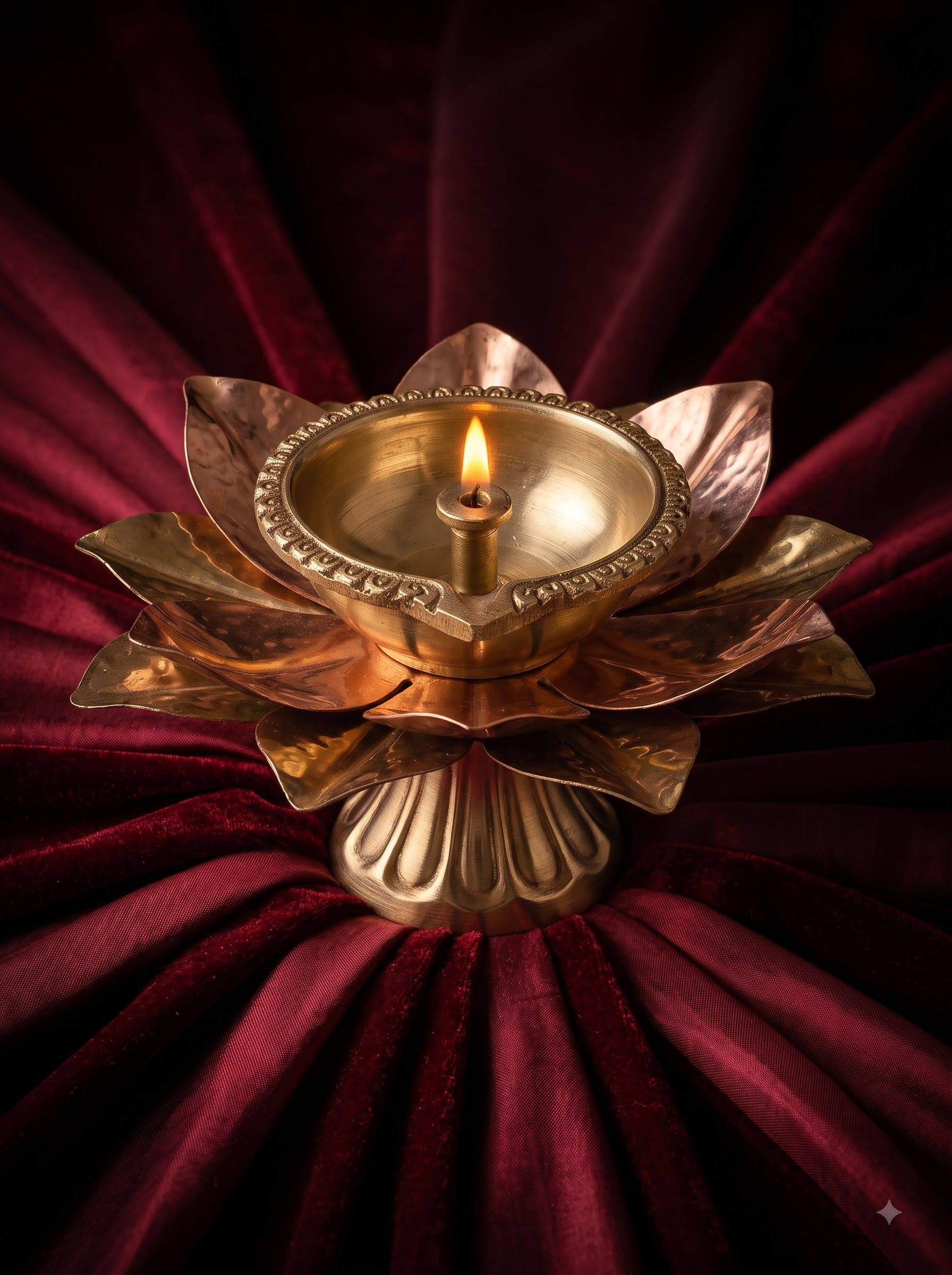 Final transformed commercial visual for AI Diwali Diya Photography Prompts | Lotus-Shaped Brass Lamp