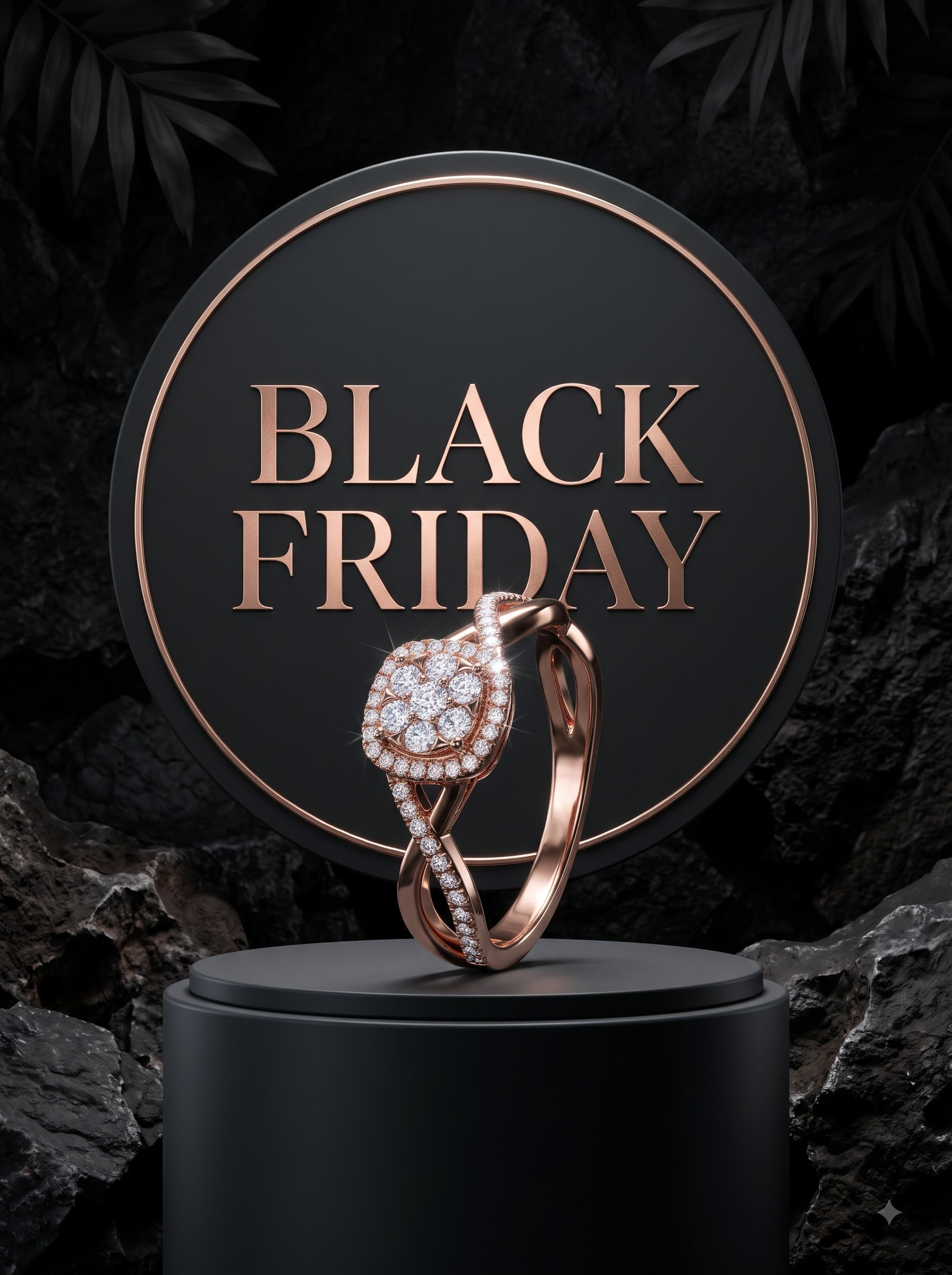 Final transformed commercial visual for AI Luxury Diamond Ring Black Friday Sale Studio Photography Prompts