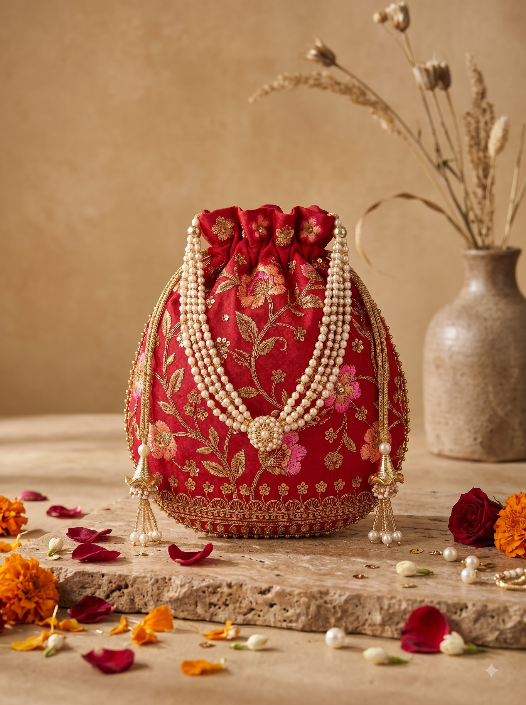 Final transformed commercial visual for AI Traditional Indian Potli Bag Product Photography Prompts & Studio Workflow