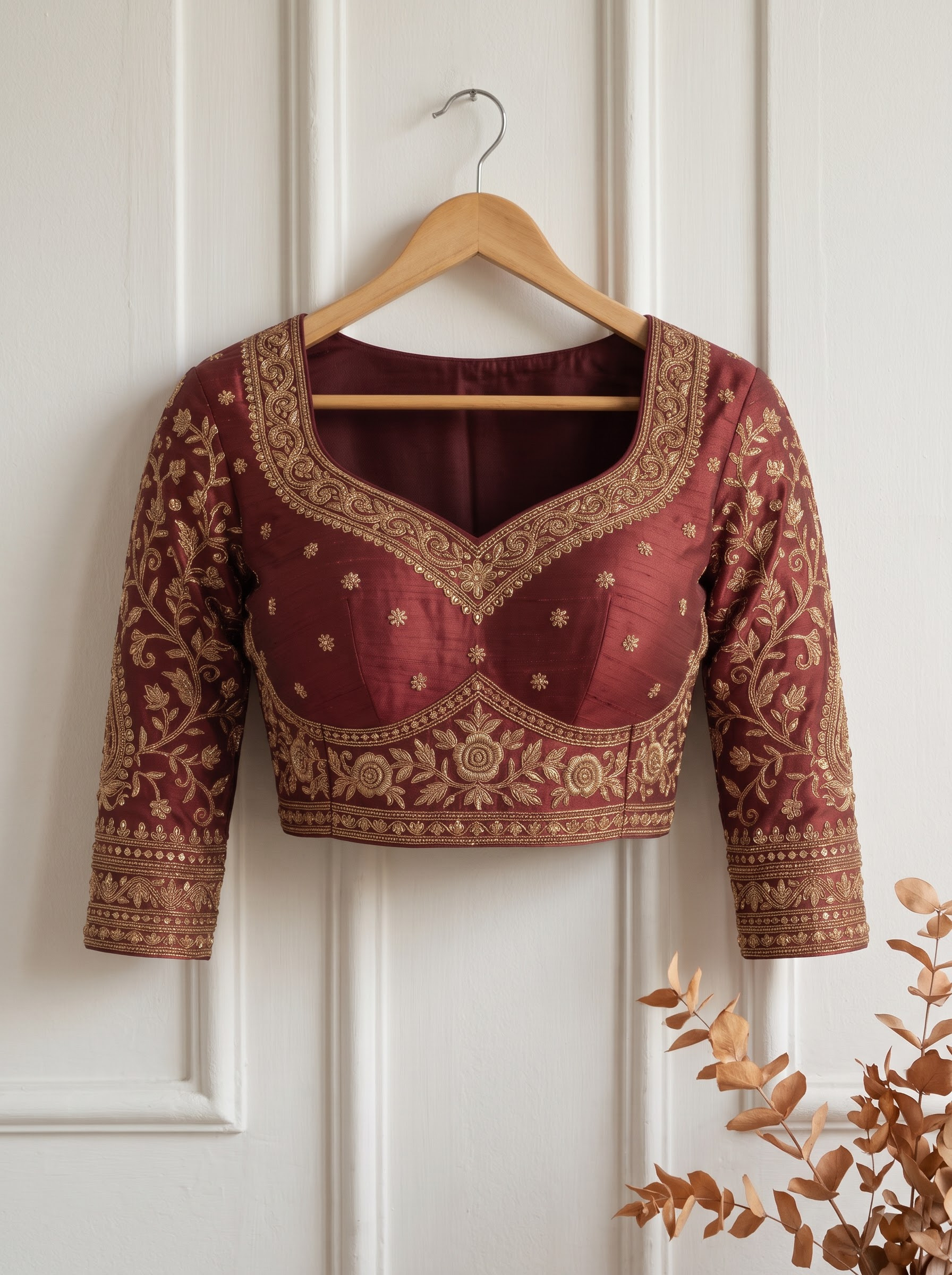 Final transformed commercial visual for Bridal Embroidered Raw Silk Blouse & Lehenga AI Fashion Photography Prompts