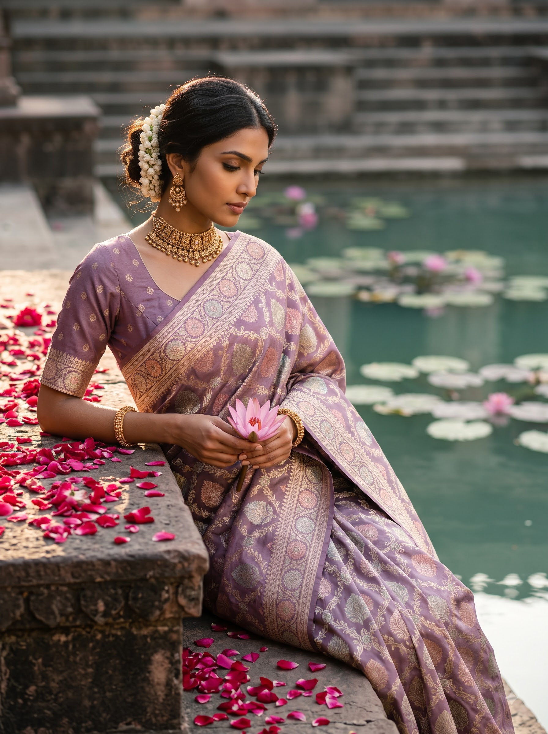 Final transformed commercial visual for AI Banarasi Saree Product Photography Prompts & Editorial Lookbook