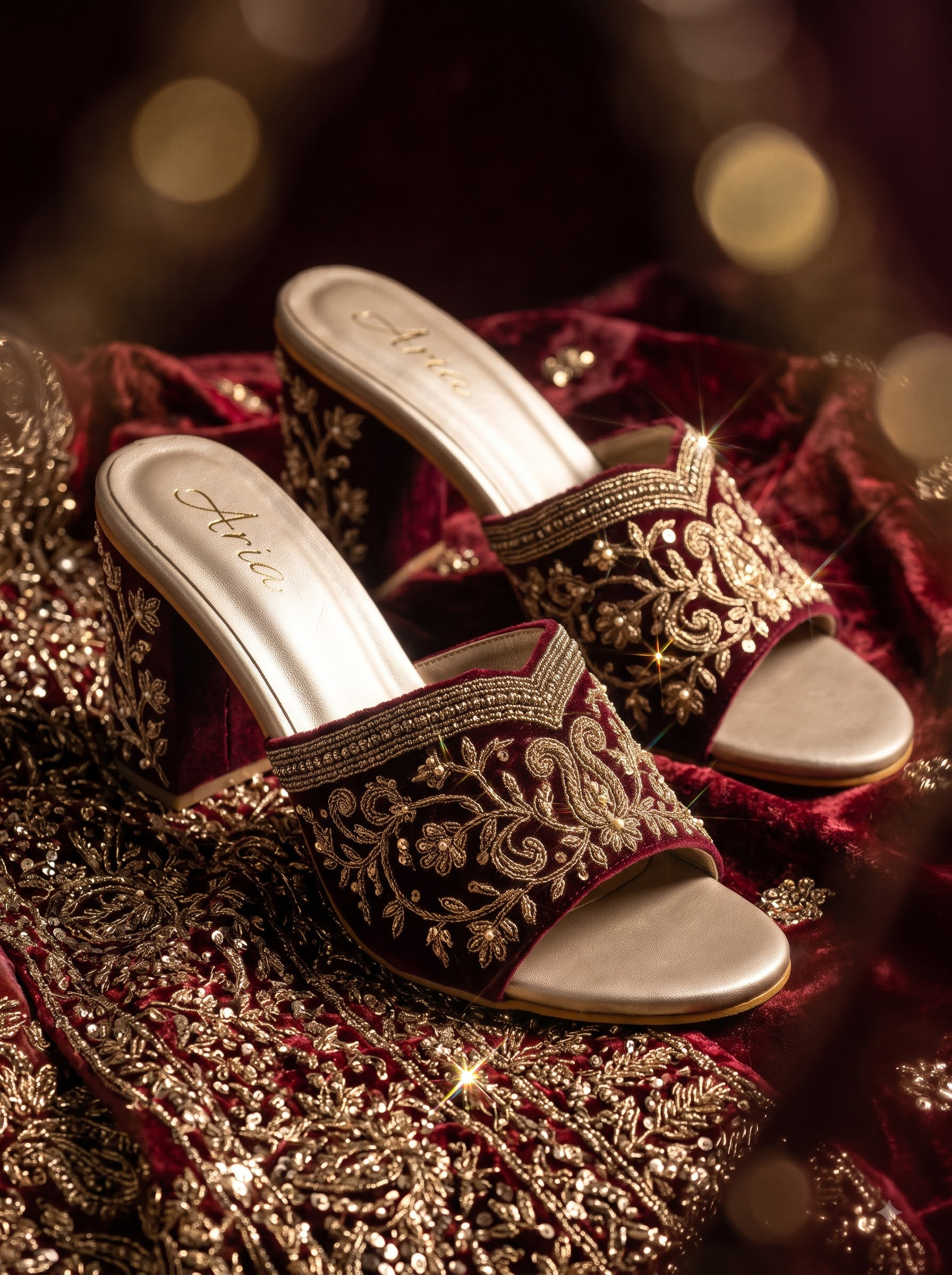 Final transformed commercial visual for AI Luxury Bridal Embroidered Heel Photography Prompts